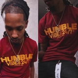 Classic “Humble Vibes 24/7” Tee Maroon-Gold