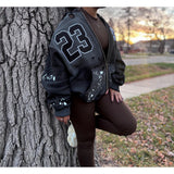 Oversized "Humble Vibes 24/7" Jacket Black-White